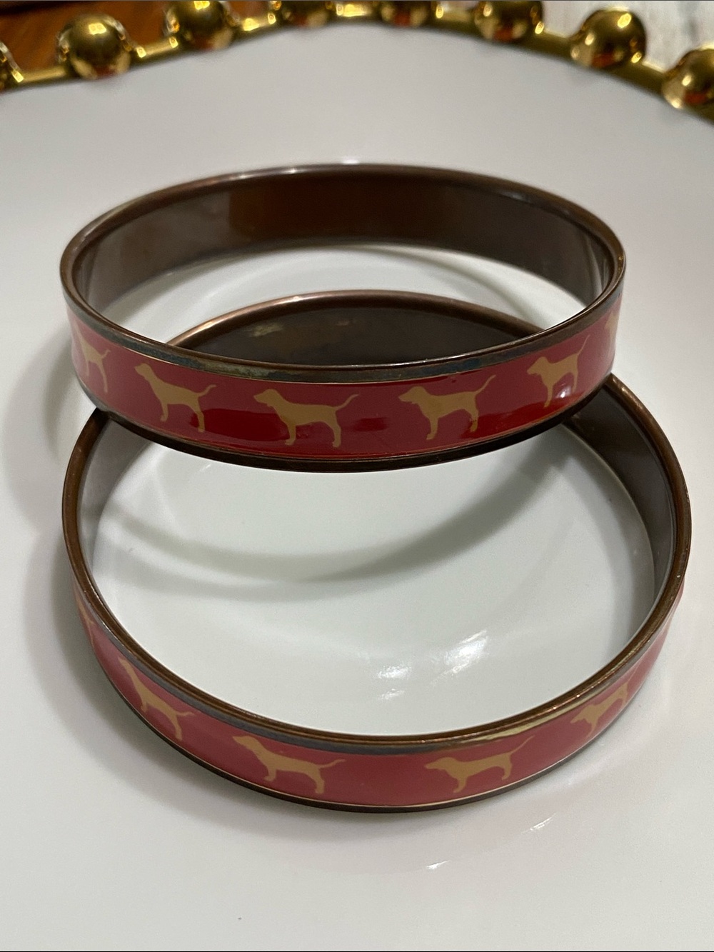 Victoria's Secret Gold Dog Silhouette Enamel Bangle Set in Red and Gold